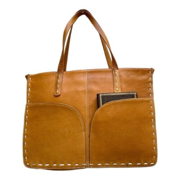 Camel Brown Genuine Leather Shoulder Style Satchel Bag VTG - Picture 13 of 14